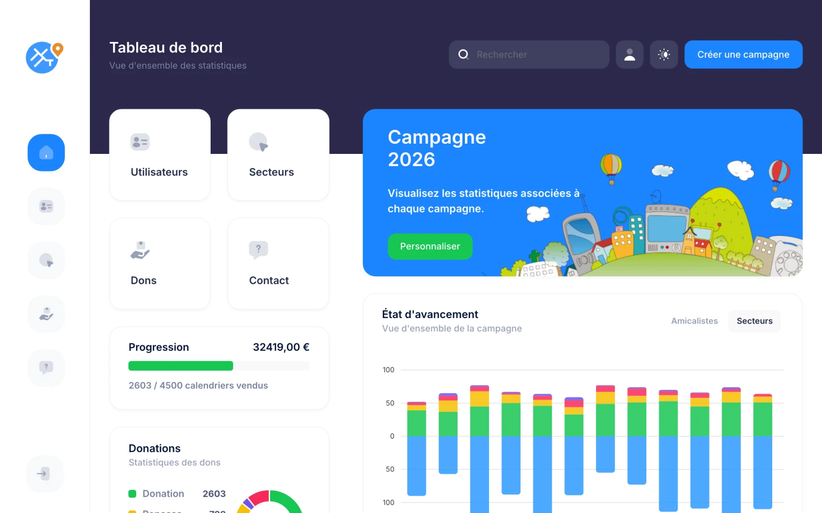 application gestion campagne calendriers pompiers