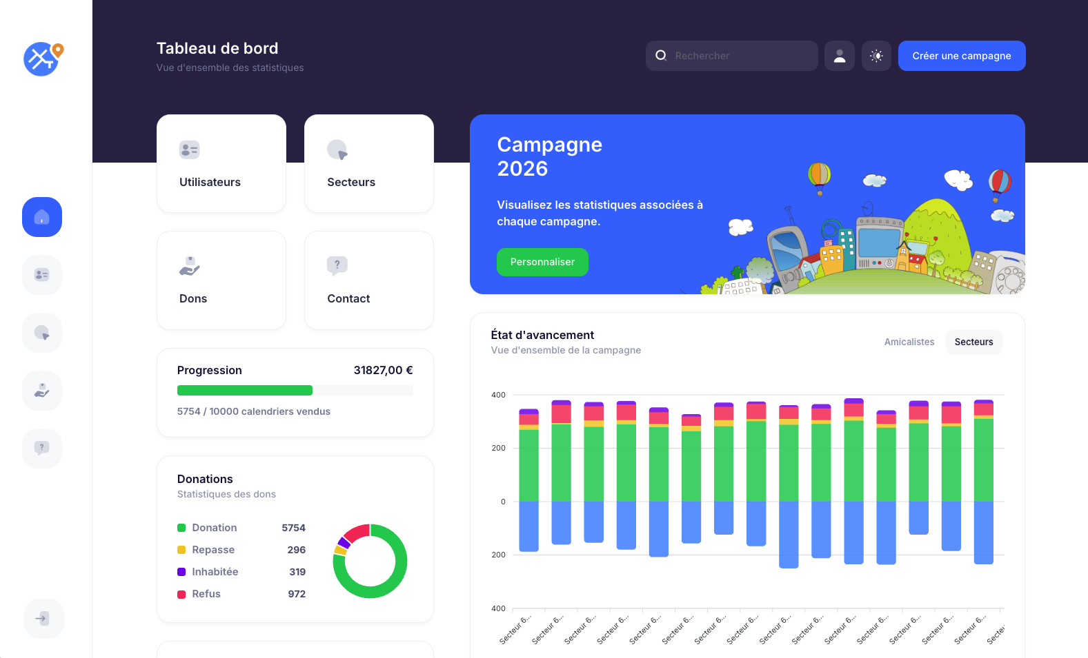 application gestion campagne calendriers pompiers