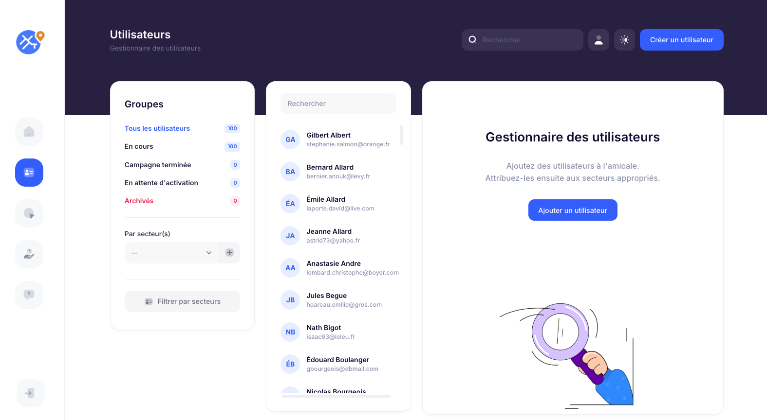 gestion utilisateurs amicale pompiers