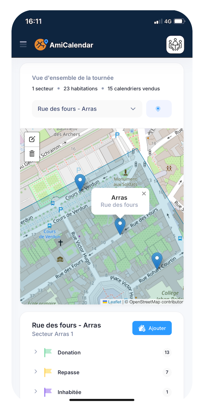 vue tournee attribuee pompier