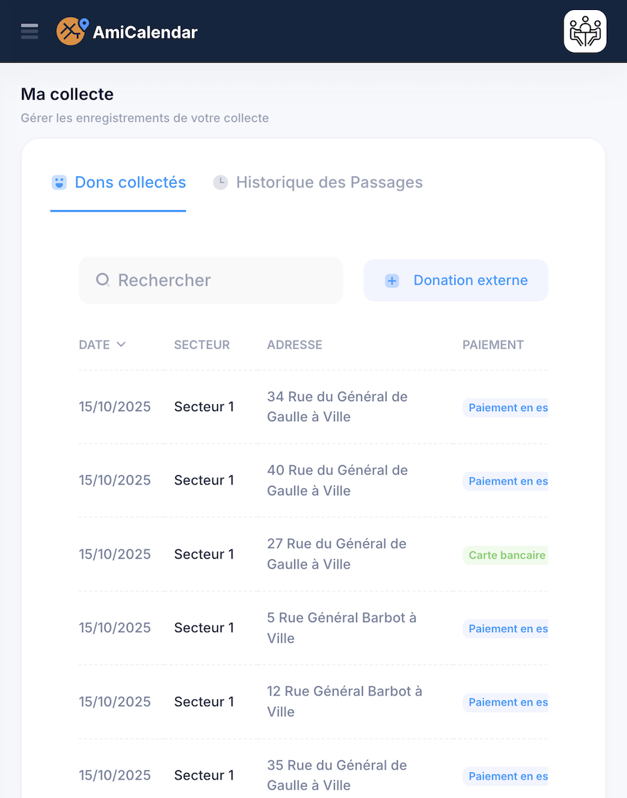 suivi dons amicaliste