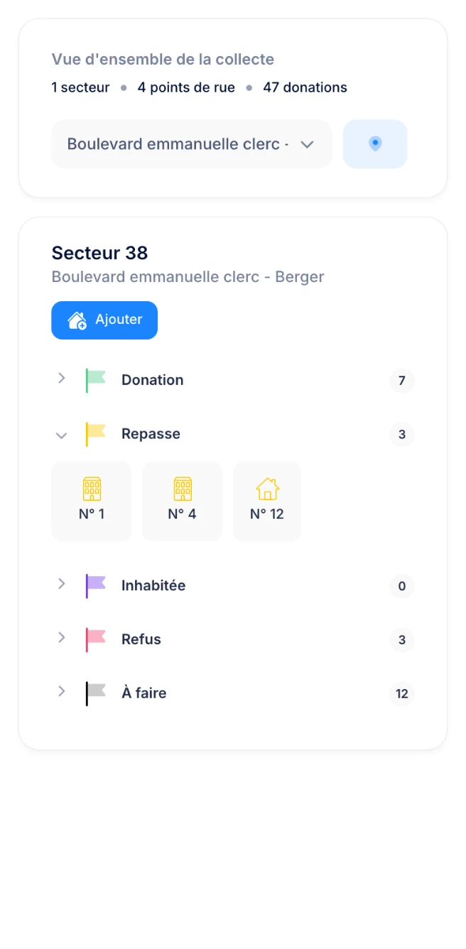 vue détaillée par rue habitations par statut calendriers pompiers