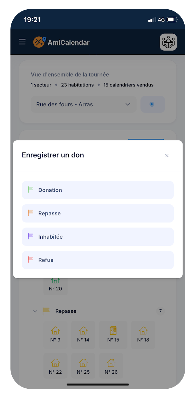 indiquer statut donation calendrier pompier