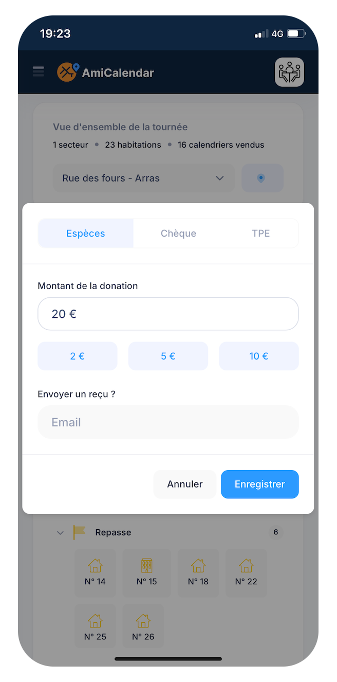 enregistrer donation calendrier pompier